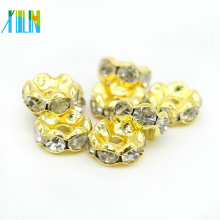 Atacado DIY Banhado A Ouro Lado Ondulado Contas De Metal Rondelle Fazer Jóias Crystal Clear Vidro Spacer Beads IA0202